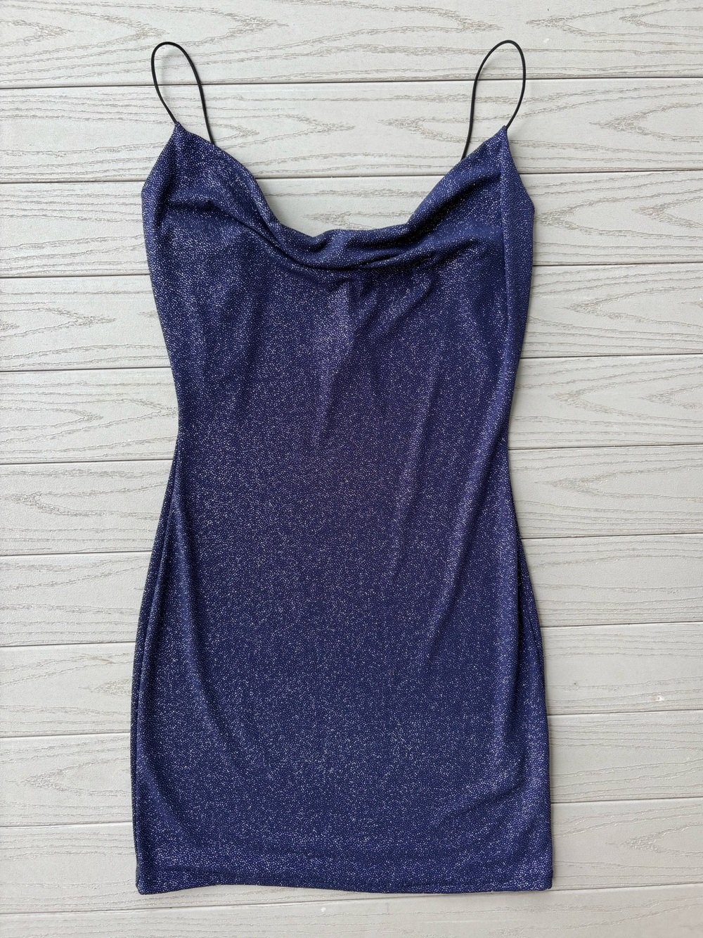Windsor Blue Sparkly Cowl Neck Mini Dress